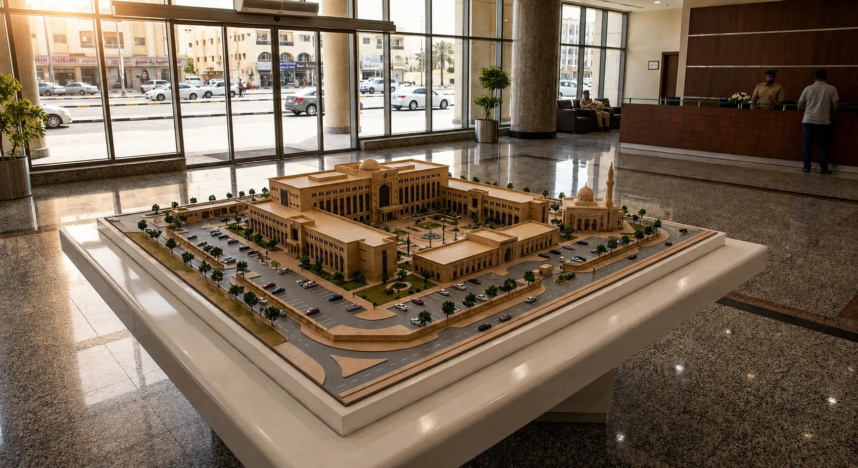 Detailed masterplan model with landscaped grounds by The Monolith
